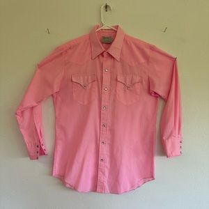 H bar C Western Pearl Snap Permanent Press 16 1/2 - 34 Pink Shirt